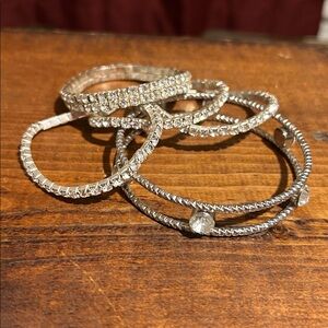 Silver Tone Rhinestone Bangle 5 pc Set